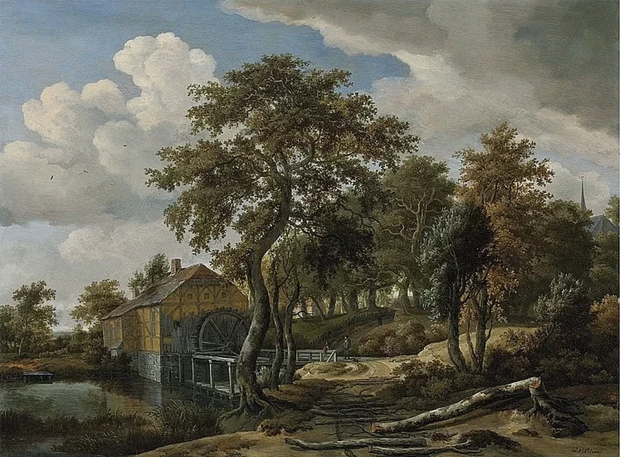 Paesaggio estivo con mulino e figure